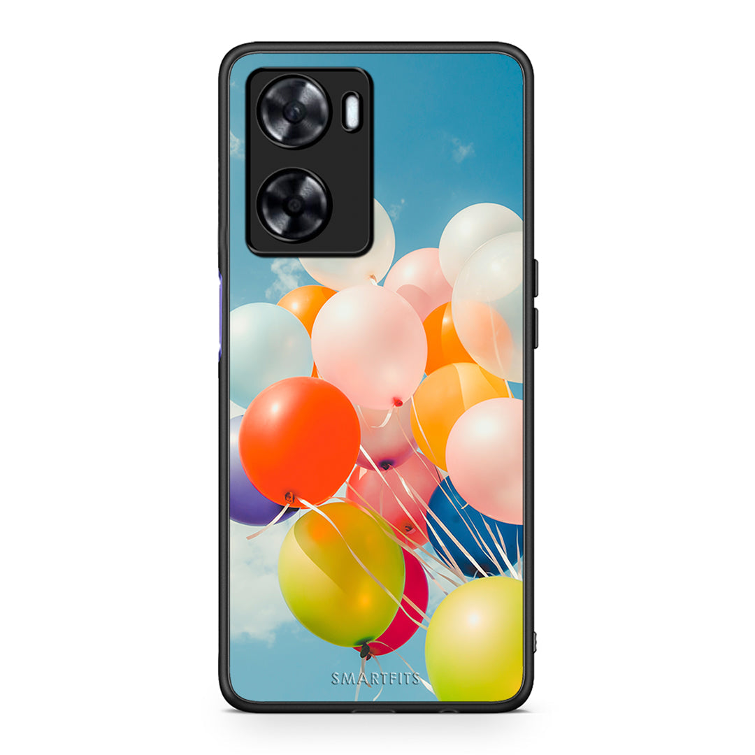 Oppo A57s / A77s / A77 Colorful Balloons θήκη από τη Smartfits με σχέδιο στο πίσω μέρος και μαύρο περίβλημα | Smartphone case with colorful back and black bezels by Smartfits