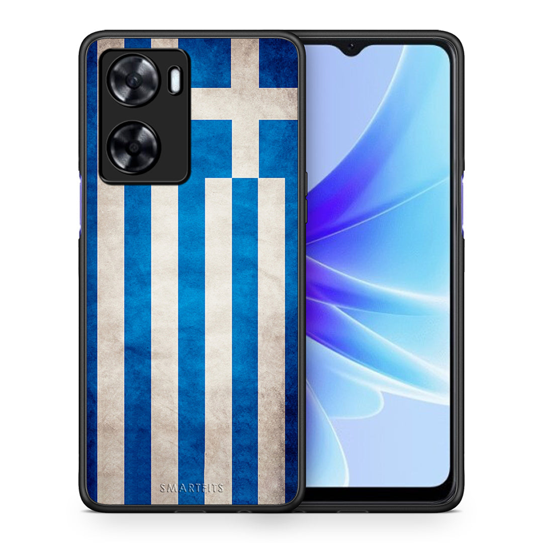 Θήκη Oppo A57s / A77s / A77 Greek Flag από τη Smartfits με σχέδιο στο πίσω μέρος και μαύρο περίβλημα | Oppo A57s / A77s / A77 Greek Flag case with colorful back and black bezels