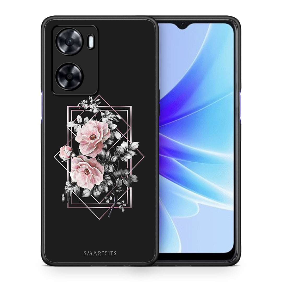 Θήκη Oppo A57s / A77s / A58 / OnePlus Nord N20 SE Frame Flower από τη Smartfits με σχέδιο στο πίσω μέρος και μαύρο περίβλημα | Oppo A57s / A77s / A58 / OnePlus Nord N20 SE Frame Flower case with colorful back and black bezels