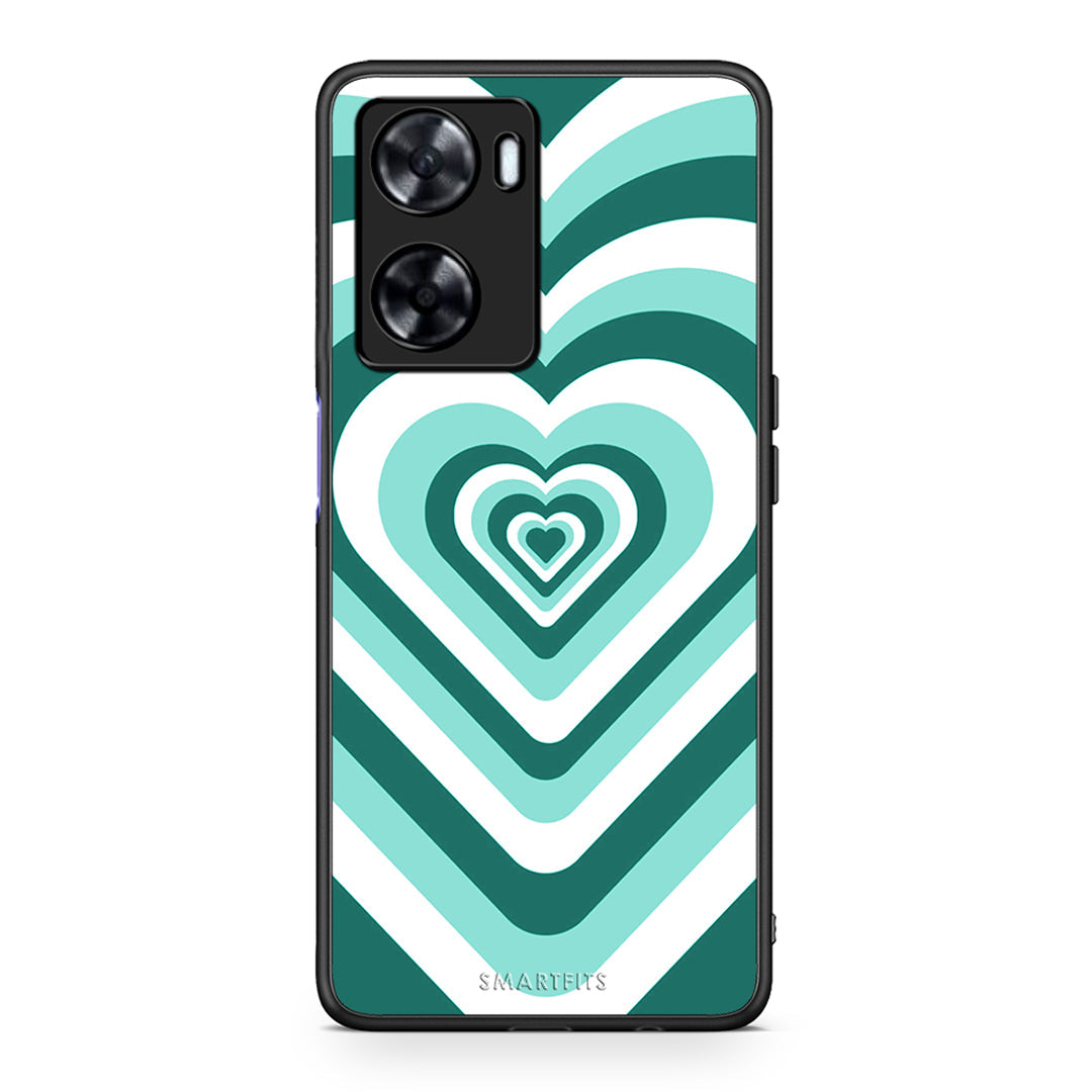 Oppo A57s / A77s / A77 Green Hearts θήκη από τη Smartfits με σχέδιο στο πίσω μέρος και μαύρο περίβλημα | Smartphone case with colorful back and black bezels by Smartfits