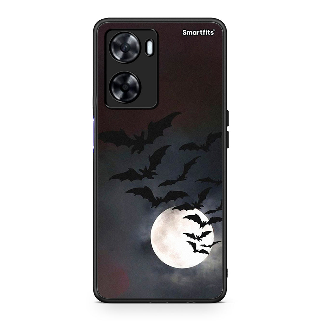 Oppo A57s / A77s / A77 Halloween Bat Night θήκη από τη Smartfits με σχέδιο στο πίσω μέρος και μαύρο περίβλημα | Smartphone case with colorful back and black bezels by Smartfits