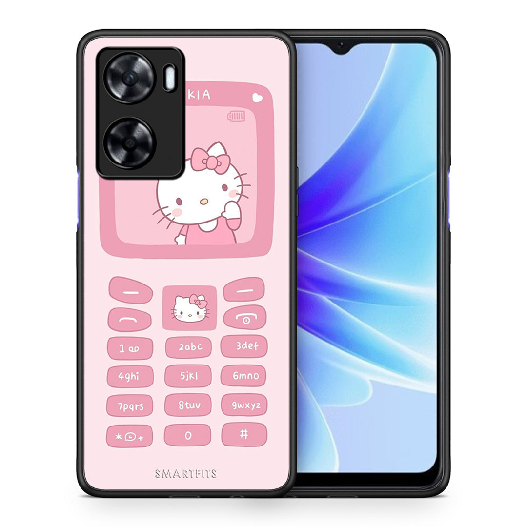 Θήκη Αγίου Βαλεντίνου Oppo A57s / A77s / A58 / OnePlus Nord N20 SE Hello Kitten από τη Smartfits με σχέδιο στο πίσω μέρος και μαύρο περίβλημα | Oppo A57s / A77s / A58 / OnePlus Nord N20 SE Hello Kitten case with colorful back and black bezels