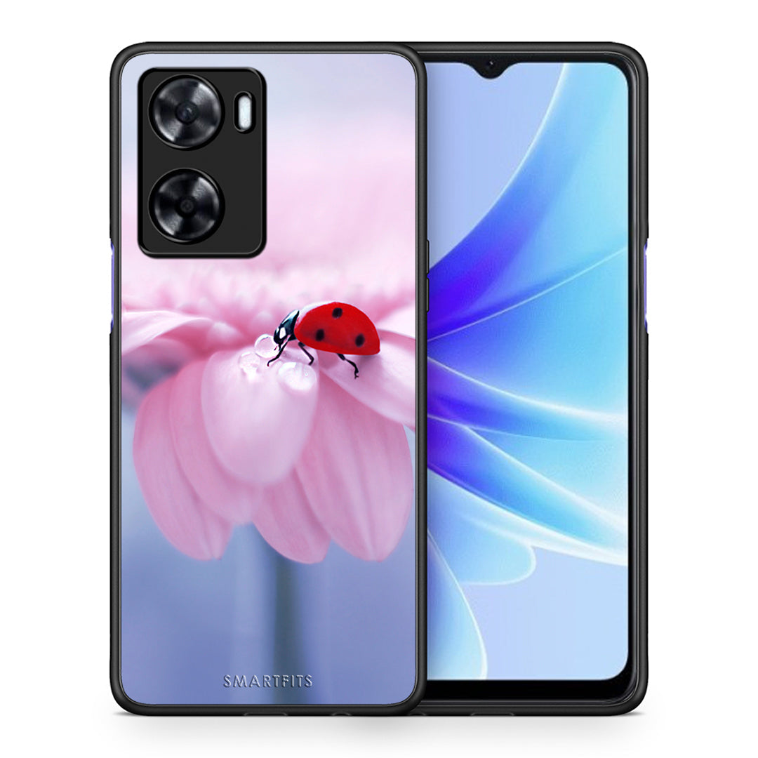 Θήκη Oppo A57s / A77s / A77 Ladybug Flower από τη Smartfits με σχέδιο στο πίσω μέρος και μαύρο περίβλημα | Oppo A57s / A77s / A77 Ladybug Flower case with colorful back and black bezels