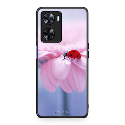 Oppo A57s / A77s / A77 Ladybug Flower θήκη από τη Smartfits με σχέδιο στο πίσω μέρος και μαύρο περίβλημα | Smartphone case with colorful back and black bezels by Smartfits