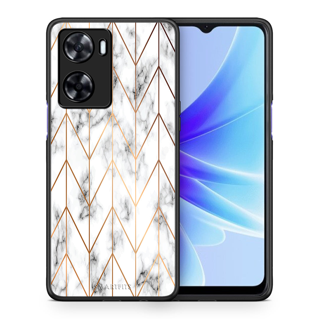 Θήκη Oppo A57s / A77s / A58 / OnePlus Nord N20 SE Gold Geometric Marble από τη Smartfits με σχέδιο στο πίσω μέρος και μαύρο περίβλημα | Oppo A57s / A77s / A58 / OnePlus Nord N20 SE Gold Geometric Marble case with colorful back and black bezels