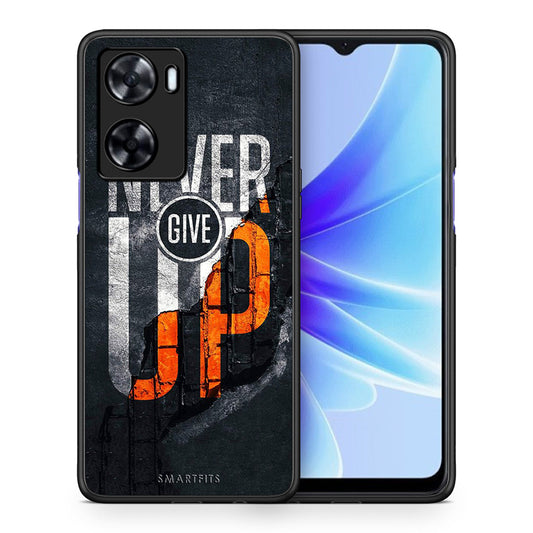 Θήκη Αγίου Βαλεντίνου Oppo A57s / A77s / A58 / OnePlus Nord N20 SE Never Give Up από τη Smartfits με σχέδιο στο πίσω μέρος και μαύρο περίβλημα | Oppo A57s / A77s / A58 / OnePlus Nord N20 SE Never Give Up case with colorful back and black bezels