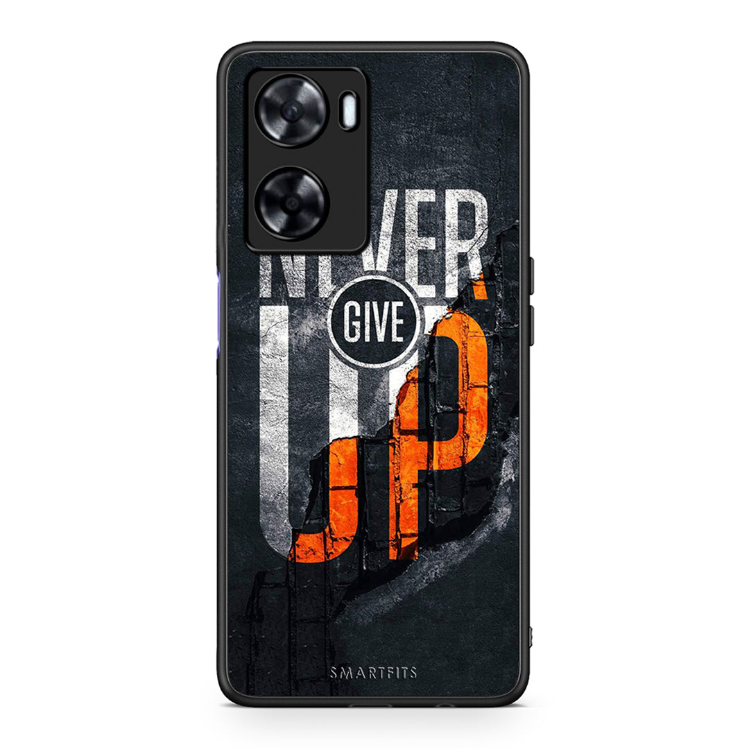 Oppo A57s / A77s / A58 / OnePlus Nord N20 SE Never Give Up Θήκη Αγίου Βαλεντίνου από τη Smartfits με σχέδιο στο πίσω μέρος και μαύρο περίβλημα | Smartphone case with colorful back and black bezels by Smartfits