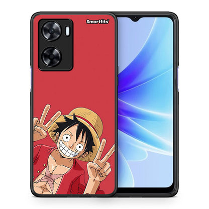 Θήκη Oppo A57s / A77s / A77 Pirate Luffy από τη Smartfits με σχέδιο στο πίσω μέρος και μαύρο περίβλημα | Oppo A57s / A77s / A77 Pirate Luffy case with colorful back and black bezels