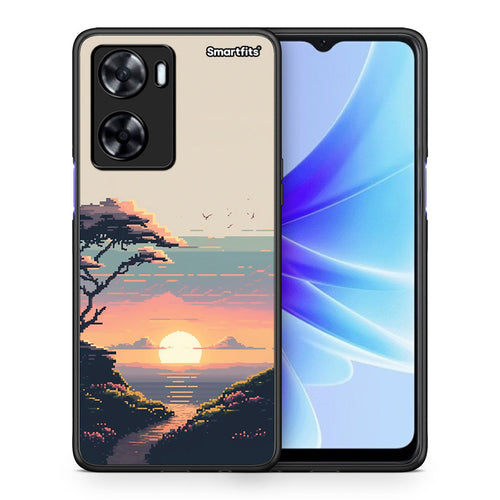 Θήκη Oppo A57s / A77s / A77 Pixel Sunset από τη Smartfits με σχέδιο στο πίσω μέρος και μαύρο περίβλημα | Oppo A57s / A77s / A77 Pixel Sunset case with colorful back and black bezels