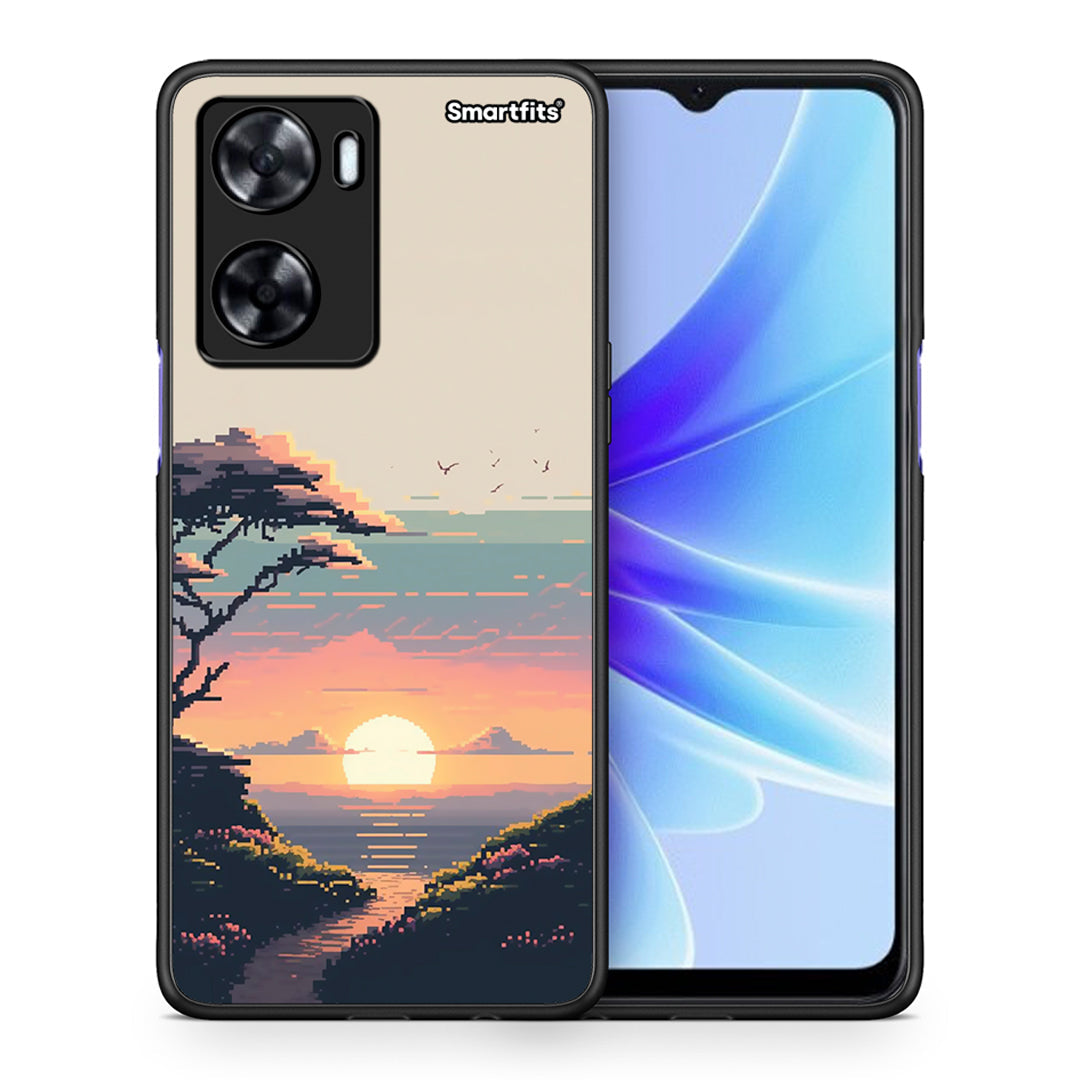 Θήκη Oppo A57s / A77s / A77 Pixel Sunset από τη Smartfits με σχέδιο στο πίσω μέρος και μαύρο περίβλημα | Oppo A57s / A77s / A77 Pixel Sunset case with colorful back and black bezels