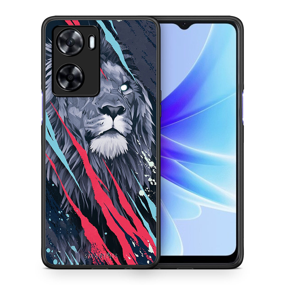 Θήκη Oppo A57s / A77s / A58 / OnePlus Nord N20 SE Lion Designer PopArt από τη Smartfits με σχέδιο στο πίσω μέρος και μαύρο περίβλημα | Oppo A57s / A77s / A58 / OnePlus Nord N20 SE Lion Designer PopArt case with colorful back and black bezels