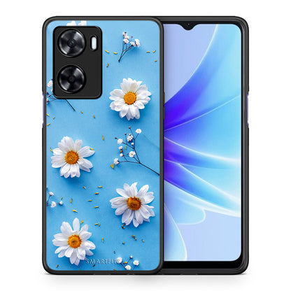 Θήκη Oppo A57s / A77s / A77 Real Daisies από τη Smartfits με σχέδιο στο πίσω μέρος και μαύρο περίβλημα | Oppo A57s / A77s / A77 Real Daisies case with colorful back and black bezels