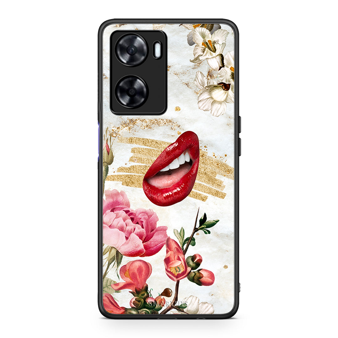 Oppo A57s / A77s / A58 / OnePlus Nord N20 SE Red Lips θήκη από τη Smartfits με σχέδιο στο πίσω μέρος και μαύρο περίβλημα | Smartphone case with colorful back and black bezels by Smartfits