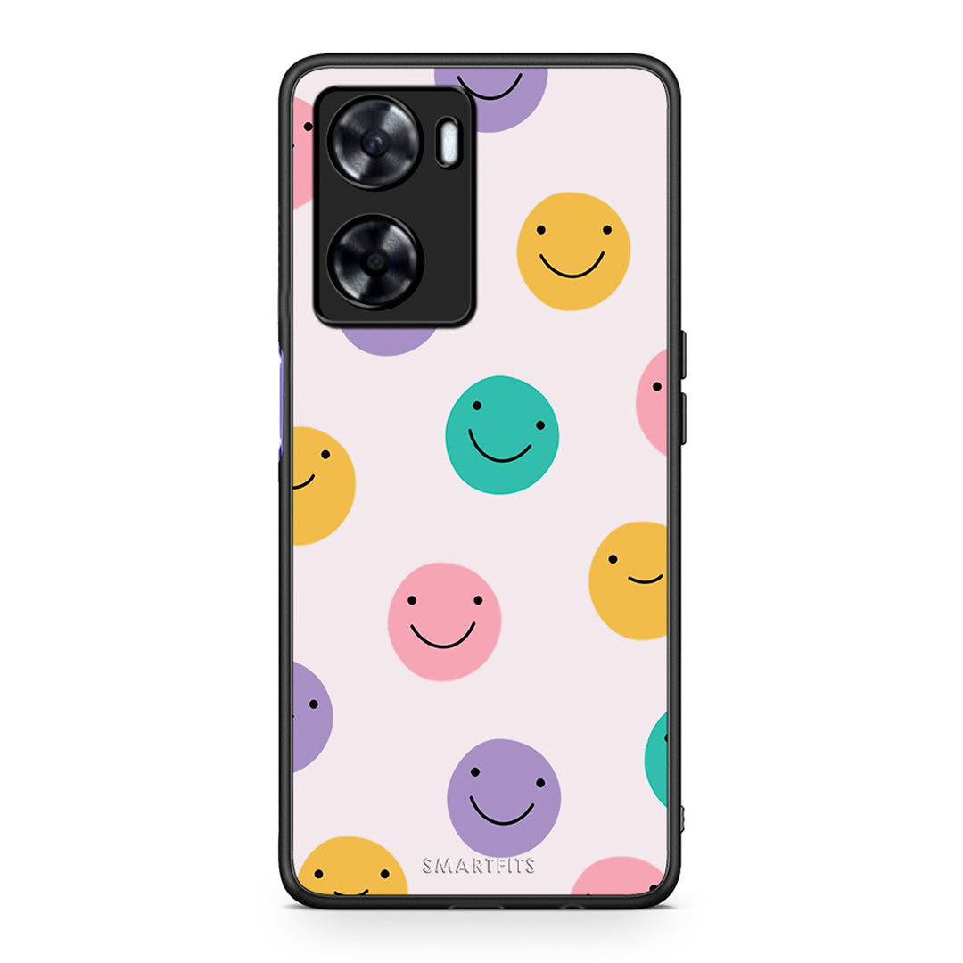 Oppo A57s / A77s / A77 Smiley Faces θήκη από τη Smartfits με σχέδιο στο πίσω μέρος και μαύρο περίβλημα | Smartphone case with colorful back and black bezels by Smartfits