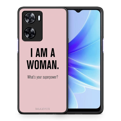 Θήκη Oppo A57s / A77s / A58 / OnePlus Nord N20 SE Superpower Woman από τη Smartfits με σχέδιο στο πίσω μέρος και μαύρο περίβλημα | Oppo A57s / A77s / A58 / OnePlus Nord N20 SE Superpower Woman case with colorful back and black bezels