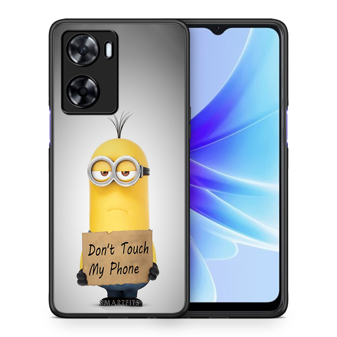 Θήκη Oppo A57s / A77s / A58 / OnePlus Nord N20 SE Minion Text από τη Smartfits με σχέδιο στο πίσω μέρος και μαύρο περίβλημα | Oppo A57s / A77s / A58 / OnePlus Nord N20 SE Minion Text case with colorful back and black bezels