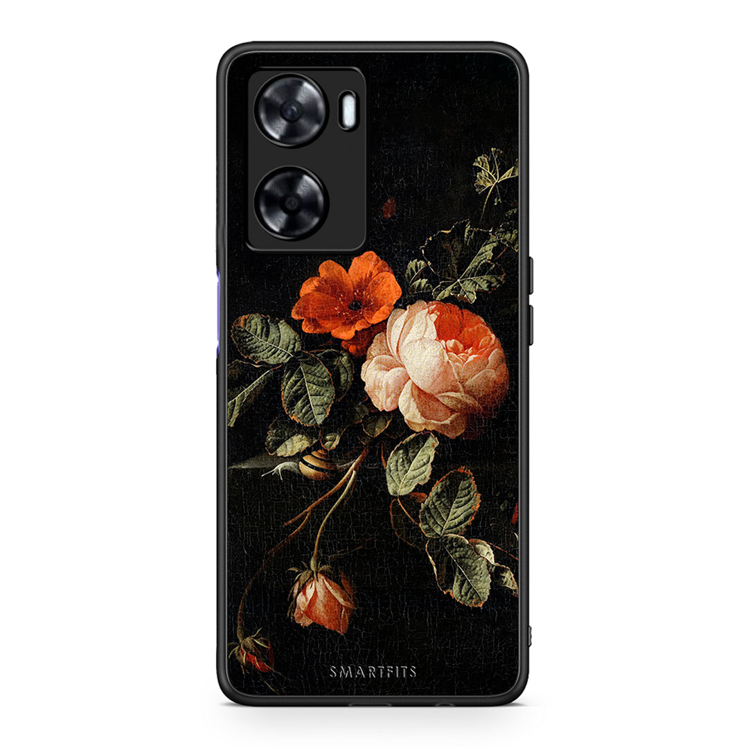 Oppo A57s / A77s / A77 Vintage Roses θήκη από τη Smartfits με σχέδιο στο πίσω μέρος και μαύρο περίβλημα | Smartphone case with colorful back and black bezels by Smartfits