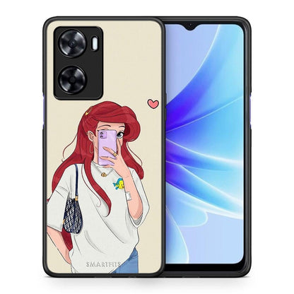 Θήκη Oppo A57s / A77s / A77 Walking Mermaid από τη Smartfits με σχέδιο στο πίσω μέρος και μαύρο περίβλημα | Oppo A57s / A77s / A77 Walking Mermaid case with colorful back and black bezels