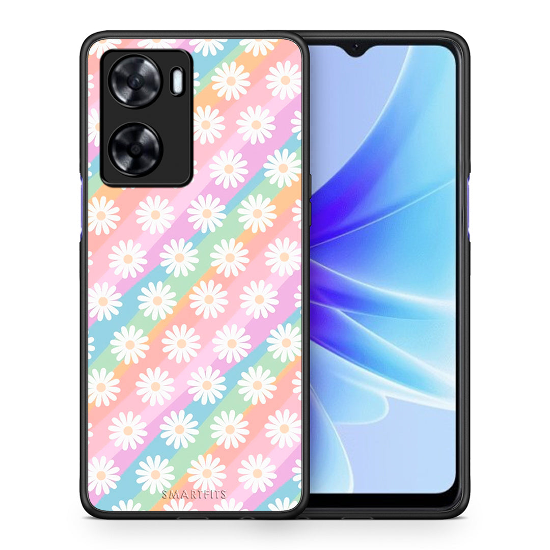 Θήκη Oppo A57s / A77s / A77 White Daisies από τη Smartfits με σχέδιο στο πίσω μέρος και μαύρο περίβλημα | Oppo A57s / A77s / A77 White Daisies case with colorful back and black bezels