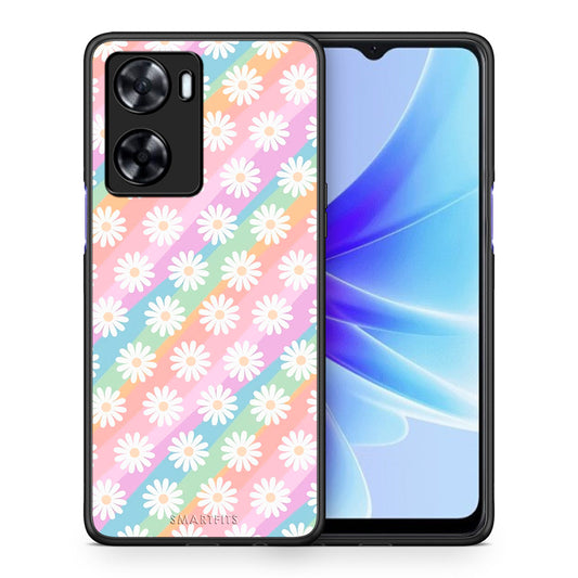 Θήκη Oppo A57s / A77s / A77 White Daisies από τη Smartfits με σχέδιο στο πίσω μέρος και μαύρο περίβλημα | Oppo A57s / A77s / A77 White Daisies case with colorful back and black bezels