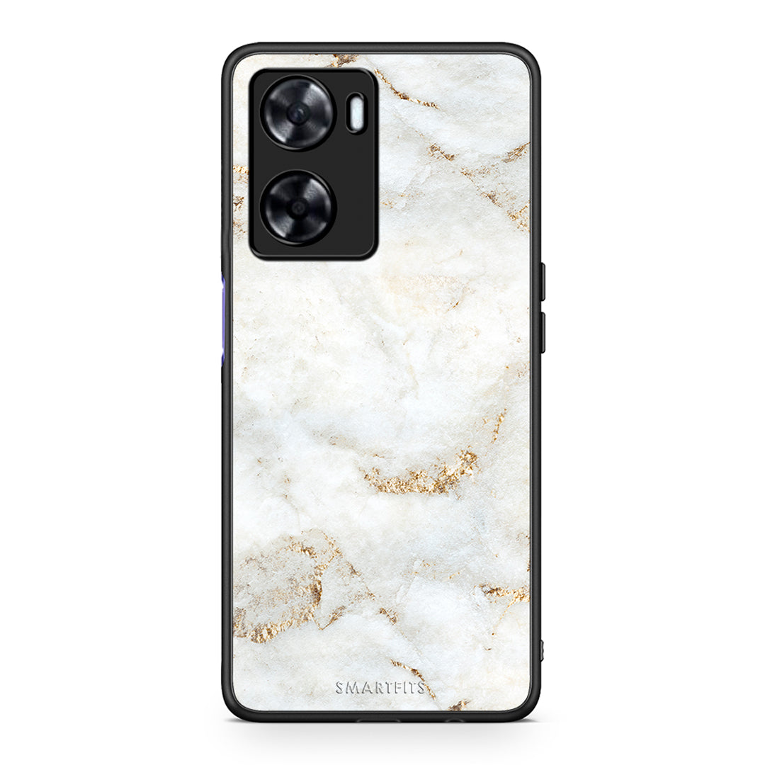 Oppo A57s / A77s / A58 / OnePlus Nord N20 SE White Gold Marble θήκη από τη Smartfits με σχέδιο στο πίσω μέρος και μαύρο περίβλημα | Smartphone case with colorful back and black bezels by Smartfits