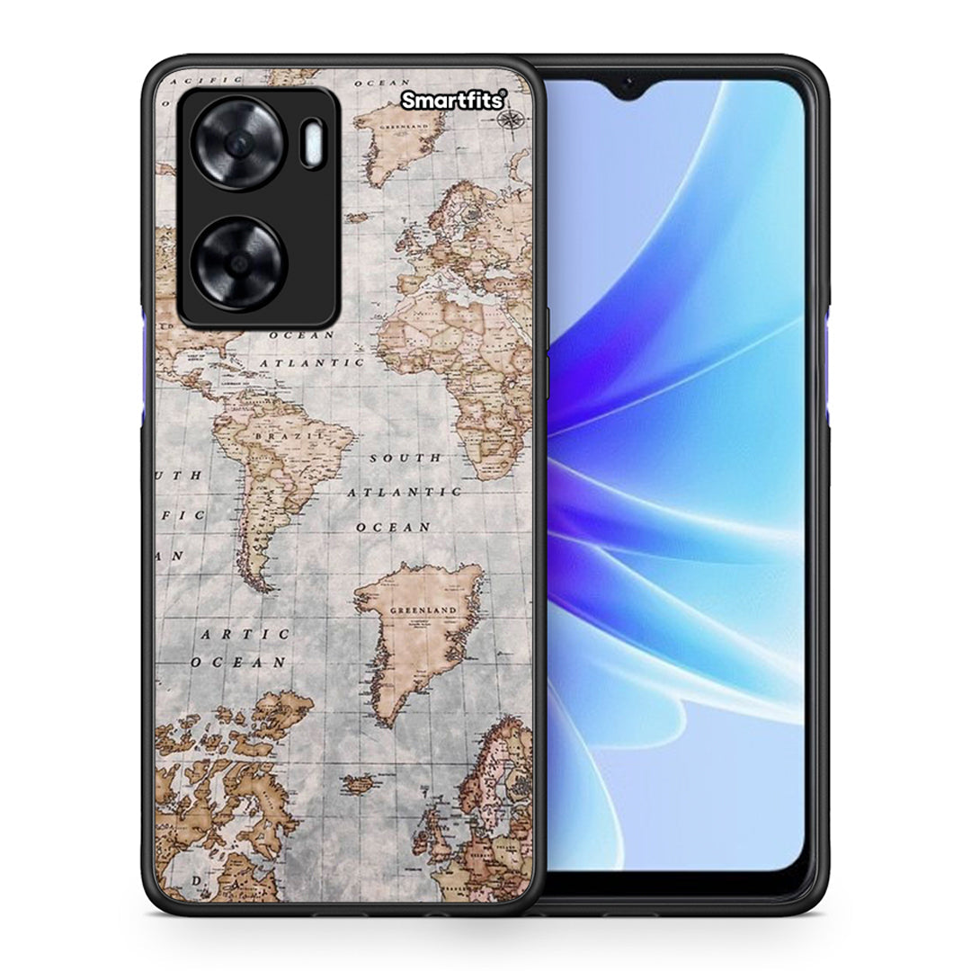 Θήκη Oppo A57s / A77s / A77 World Map από τη Smartfits με σχέδιο στο πίσω μέρος και μαύρο περίβλημα | Oppo A57s / A77s / A77 World Map case with colorful back and black bezels