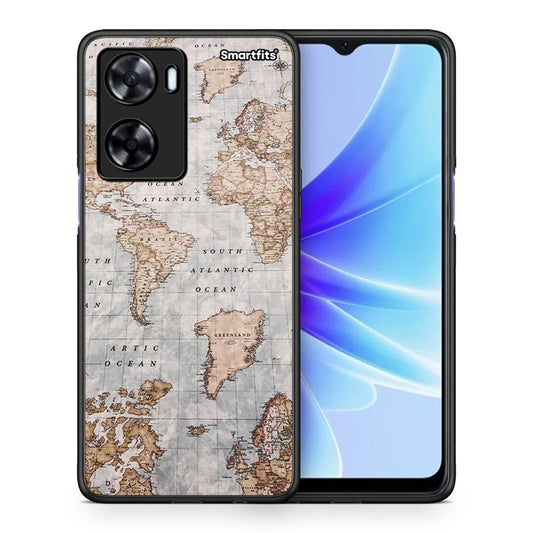 Θήκη Oppo A57s / A77s / A58 / OnePlus Nord N20 SE World Map από τη Smartfits με σχέδιο στο πίσω μέρος και μαύρο περίβλημα | Oppo A57s / A77s / A58 / OnePlus Nord N20 SE World Map case with colorful back and black bezels