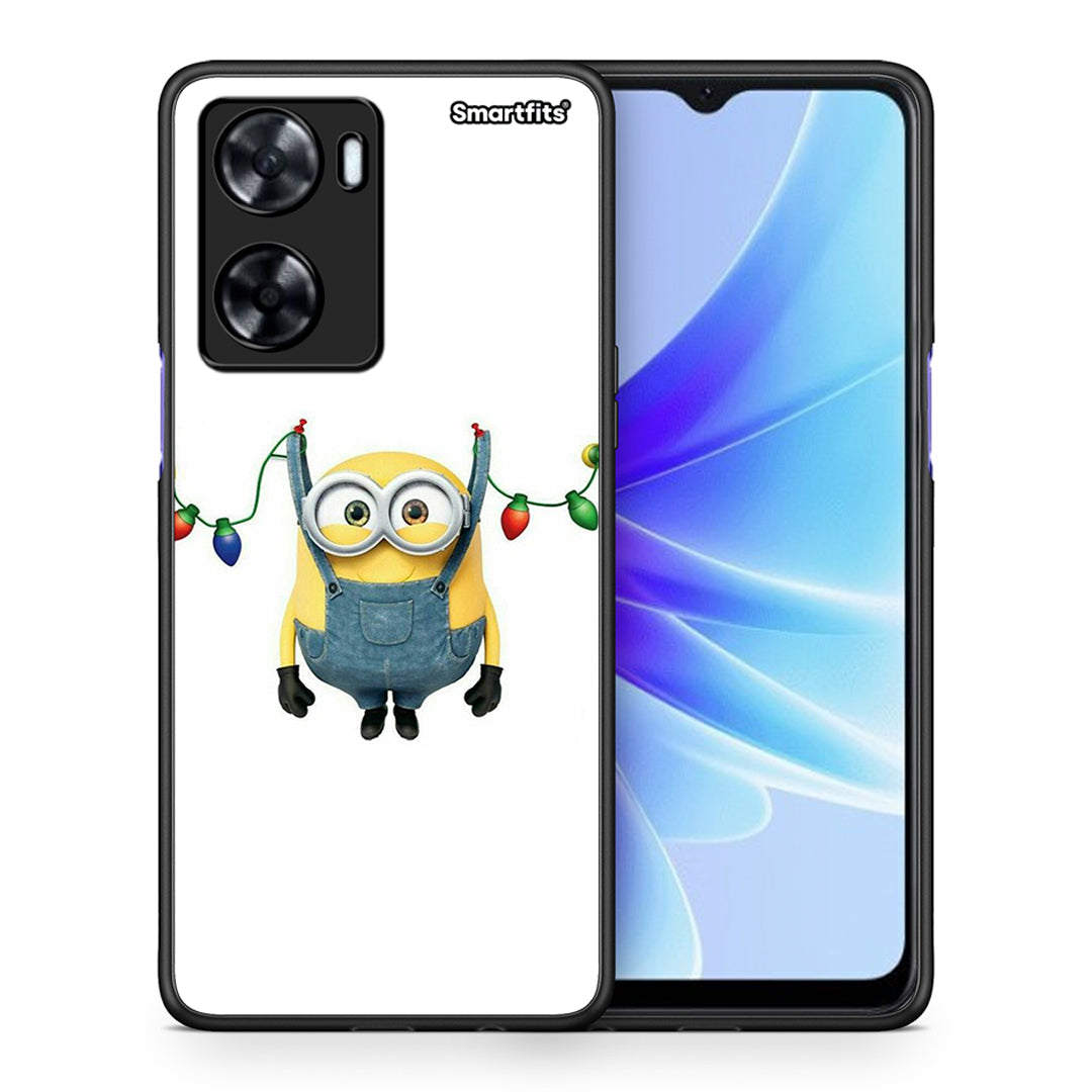 Θήκη Oppo A57s / A77s / A58 / OnePlus Nord N20 SE Xmas Minion Lights από τη Smartfits με σχέδιο στο πίσω μέρος και μαύρο περίβλημα | Oppo A57s / A77s / A58 / OnePlus Nord N20 SE Xmas Minion Lights case with colorful back and black bezels