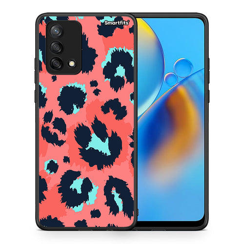 Θήκη Oppo A74 4G Pink Leopard Animal από τη Smartfits με σχέδιο στο πίσω μέρος και μαύρο περίβλημα | Oppo A74 4G Pink Leopard Animal case with colorful back and black bezels