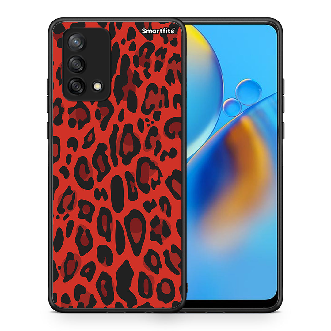 Θήκη Oppo A74 4G Red Leopard Animal από τη Smartfits με σχέδιο στο πίσω μέρος και μαύρο περίβλημα | Oppo A74 4G Red Leopard Animal case with colorful back and black bezels
