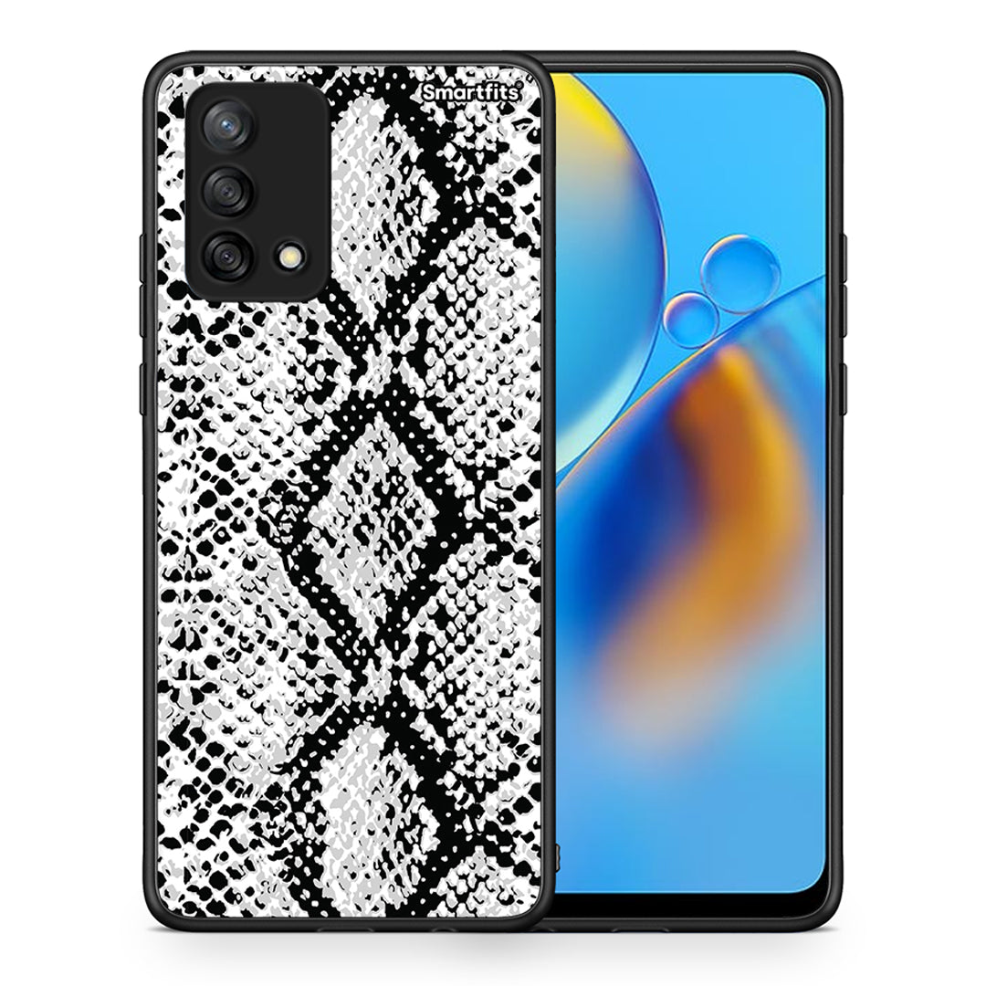 Θήκη Oppo A74 4G White Snake Animal από τη Smartfits με σχέδιο στο πίσω μέρος και μαύρο περίβλημα | Oppo A74 4G White Snake Animal case with colorful back and black bezels