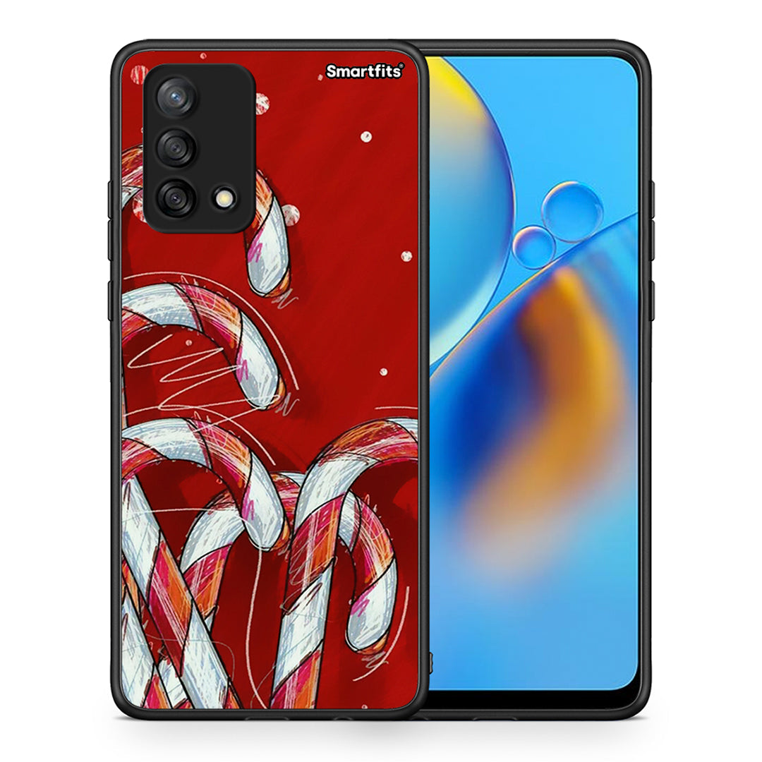 Θήκη Oppo A74 4G Candy Cane από τη Smartfits με σχέδιο στο πίσω μέρος και μαύρο περίβλημα | Oppo A74 4G Candy Cane case with colorful back and black bezels