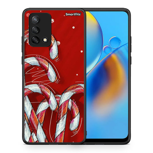 Θήκη Oppo A74 4G Candy Cane από τη Smartfits με σχέδιο στο πίσω μέρος και μαύρο περίβλημα | Oppo A74 4G Candy Cane case with colorful back and black bezels