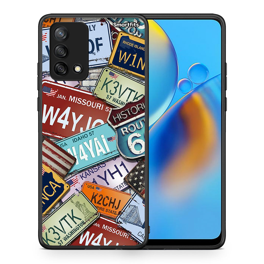 Θήκη Oppo A74 4G Car Plates από τη Smartfits με σχέδιο στο πίσω μέρος και μαύρο περίβλημα | Oppo A74 4G Car Plates case with colorful back and black bezels