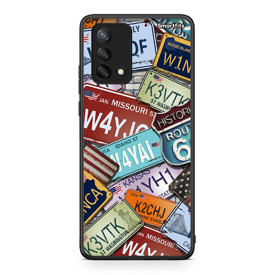 Oppo A74 4G Car Plates θήκη από τη Smartfits με σχέδιο στο πίσω μέρος και μαύρο περίβλημα | Smartphone case with colorful back and black bezels by Smartfits