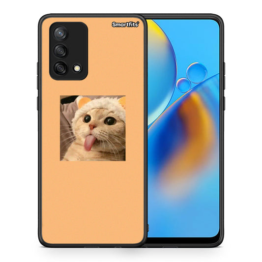 Θήκη Oppo A74 4G Cat Tongue από τη Smartfits με σχέδιο στο πίσω μέρος και μαύρο περίβλημα | Oppo A74 4G Cat Tongue case with colorful back and black bezels