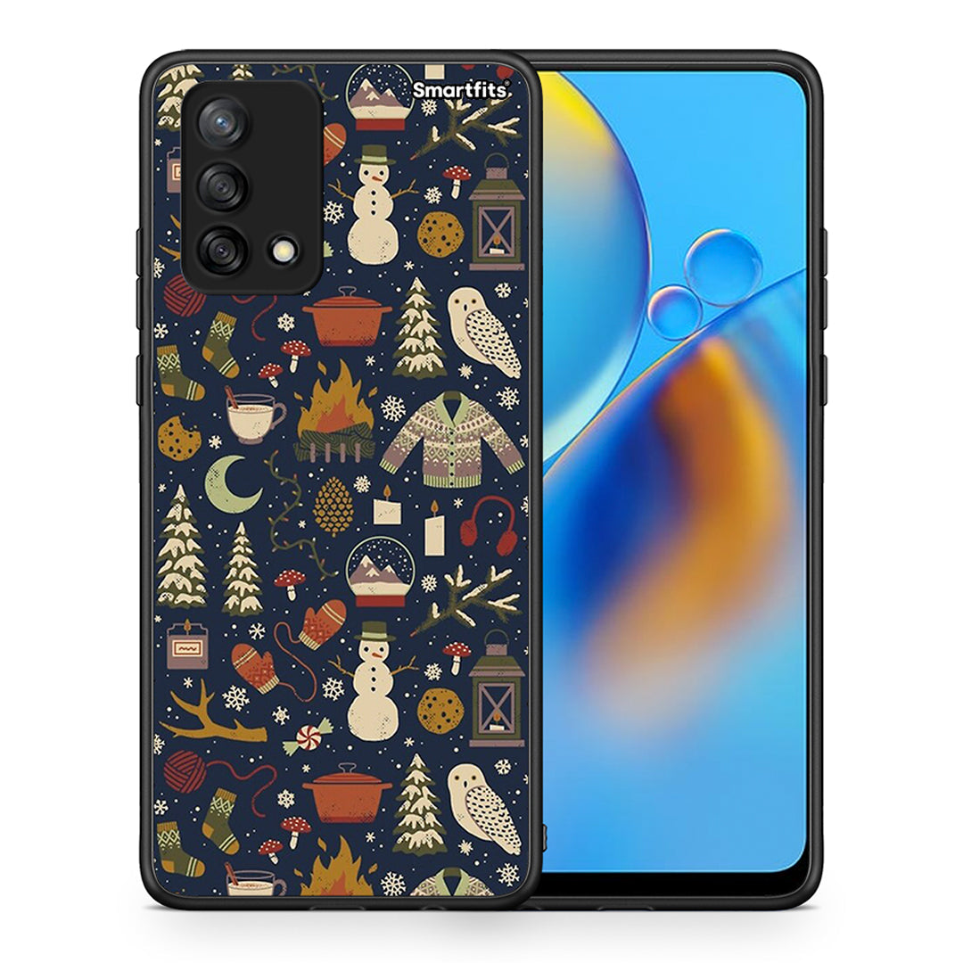 Θήκη Oppo A74 4G Christmas Elements από τη Smartfits με σχέδιο στο πίσω μέρος και μαύρο περίβλημα | Oppo A74 4G Christmas Elements case with colorful back and black bezels