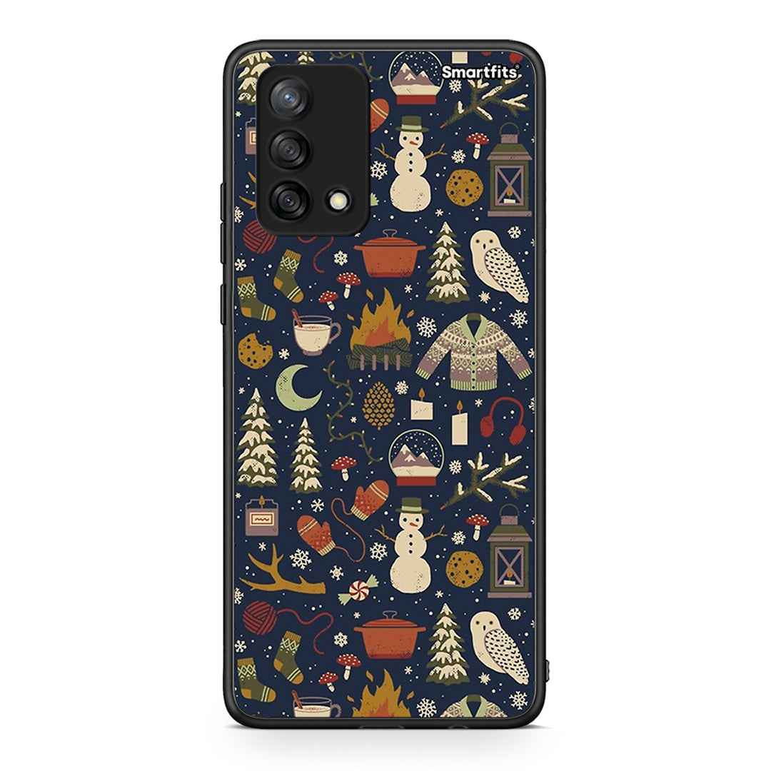 Oppo A74 4G Christmas Elements θήκη από τη Smartfits με σχέδιο στο πίσω μέρος και μαύρο περίβλημα | Smartphone case with colorful back and black bezels by Smartfits