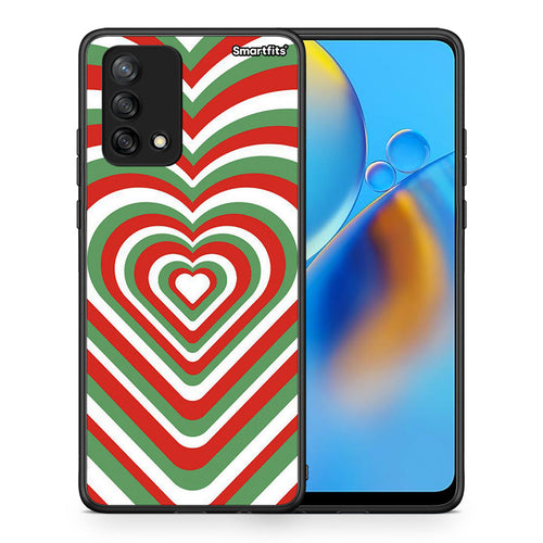 Θήκη Oppo A74 4G Christmas Hearts από τη Smartfits με σχέδιο στο πίσω μέρος και μαύρο περίβλημα | Oppo A74 4G Christmas Hearts case with colorful back and black bezels