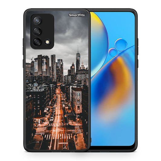 Θήκη Oppo A74 4G City Lights από τη Smartfits με σχέδιο στο πίσω μέρος και μαύρο περίβλημα | Oppo A74 4G City Lights case with colorful back and black bezels