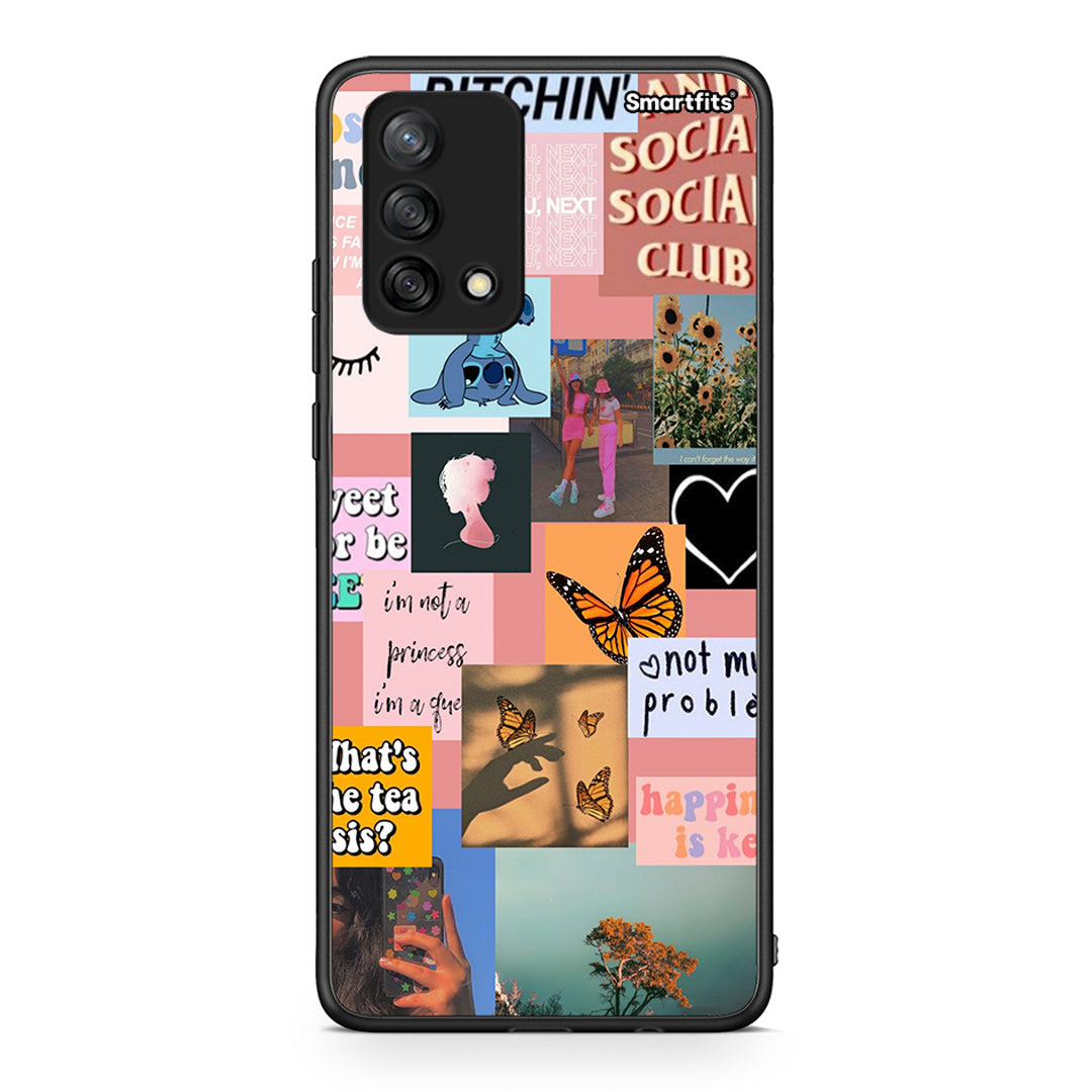 Oppo A74 4G Collage Bitchin Θήκη Αγίου Βαλεντίνου από τη Smartfits με σχέδιο στο πίσω μέρος και μαύρο περίβλημα | Smartphone case with colorful back and black bezels by Smartfits