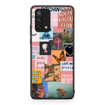 Oppo A74 4G Collage Bitchin Θήκη Αγίου Βαλεντίνου από τη Smartfits με σχέδιο στο πίσω μέρος και μαύρο περίβλημα | Smartphone case with colorful back and black bezels by Smartfits
