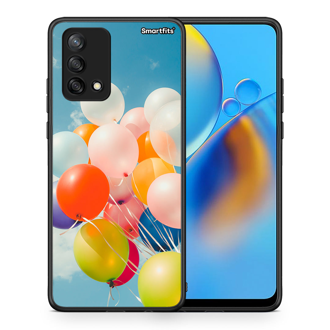 Θήκη Oppo A74 4G Colorful Balloons από τη Smartfits με σχέδιο στο πίσω μέρος και μαύρο περίβλημα | Oppo A74 4G Colorful Balloons case with colorful back and black bezels