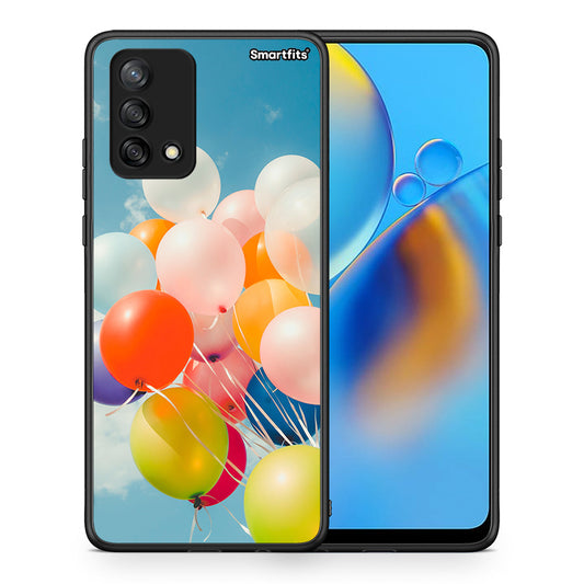 Θήκη Oppo A74 4G Colorful Balloons από τη Smartfits με σχέδιο στο πίσω μέρος και μαύρο περίβλημα | Oppo A74 4G Colorful Balloons case with colorful back and black bezels
