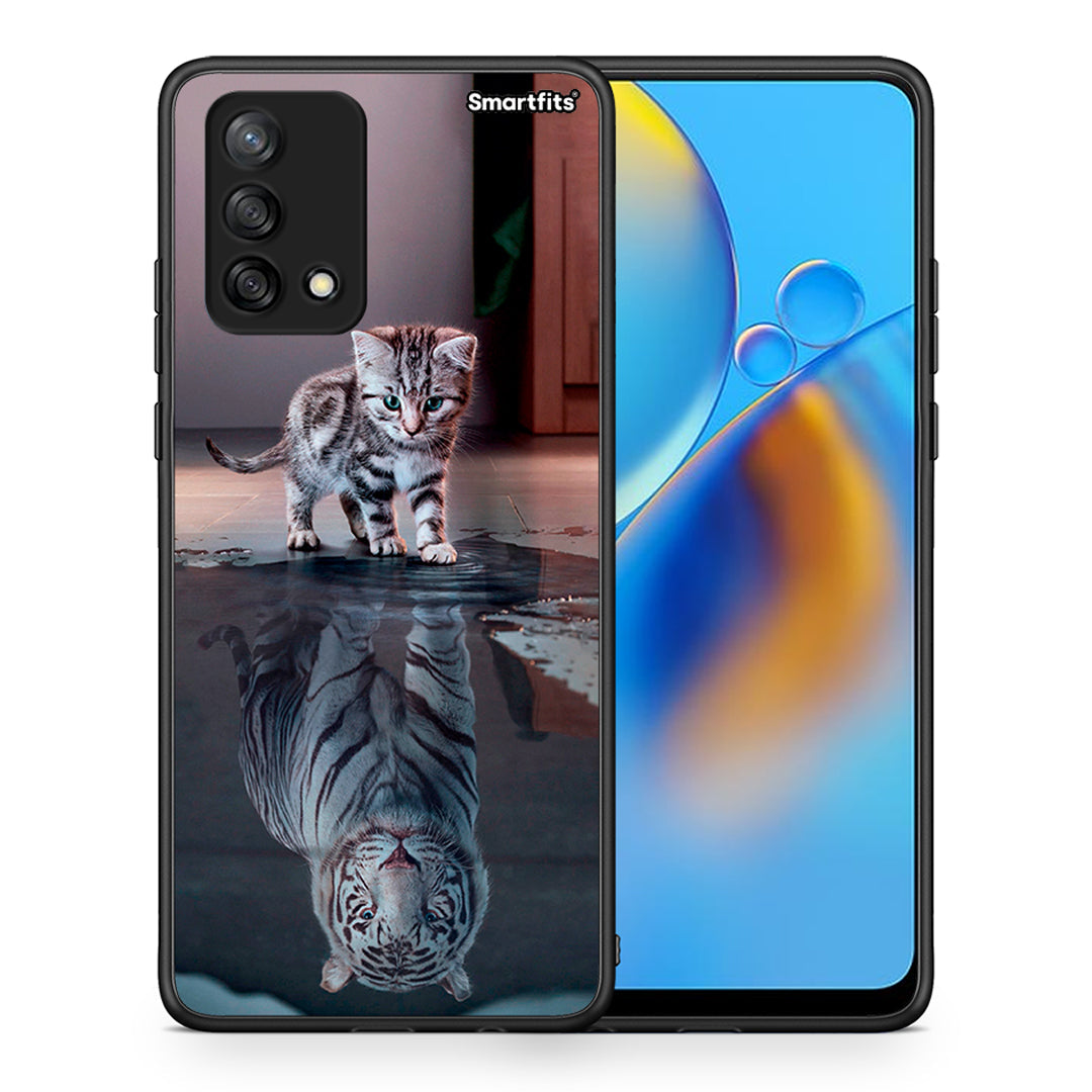 Θήκη Oppo A74 4G Tiger Cute από τη Smartfits με σχέδιο στο πίσω μέρος και μαύρο περίβλημα | Oppo A74 4G Tiger Cute case with colorful back and black bezels