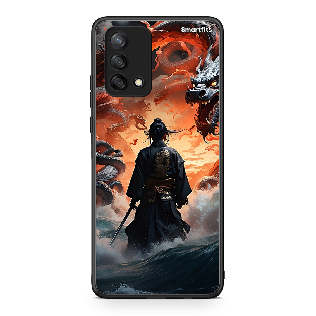 Oppo A74 4G Dragons Fight θήκη από τη Smartfits με σχέδιο στο πίσω μέρος και μαύρο περίβλημα | Smartphone case with colorful back and black bezels by Smartfits