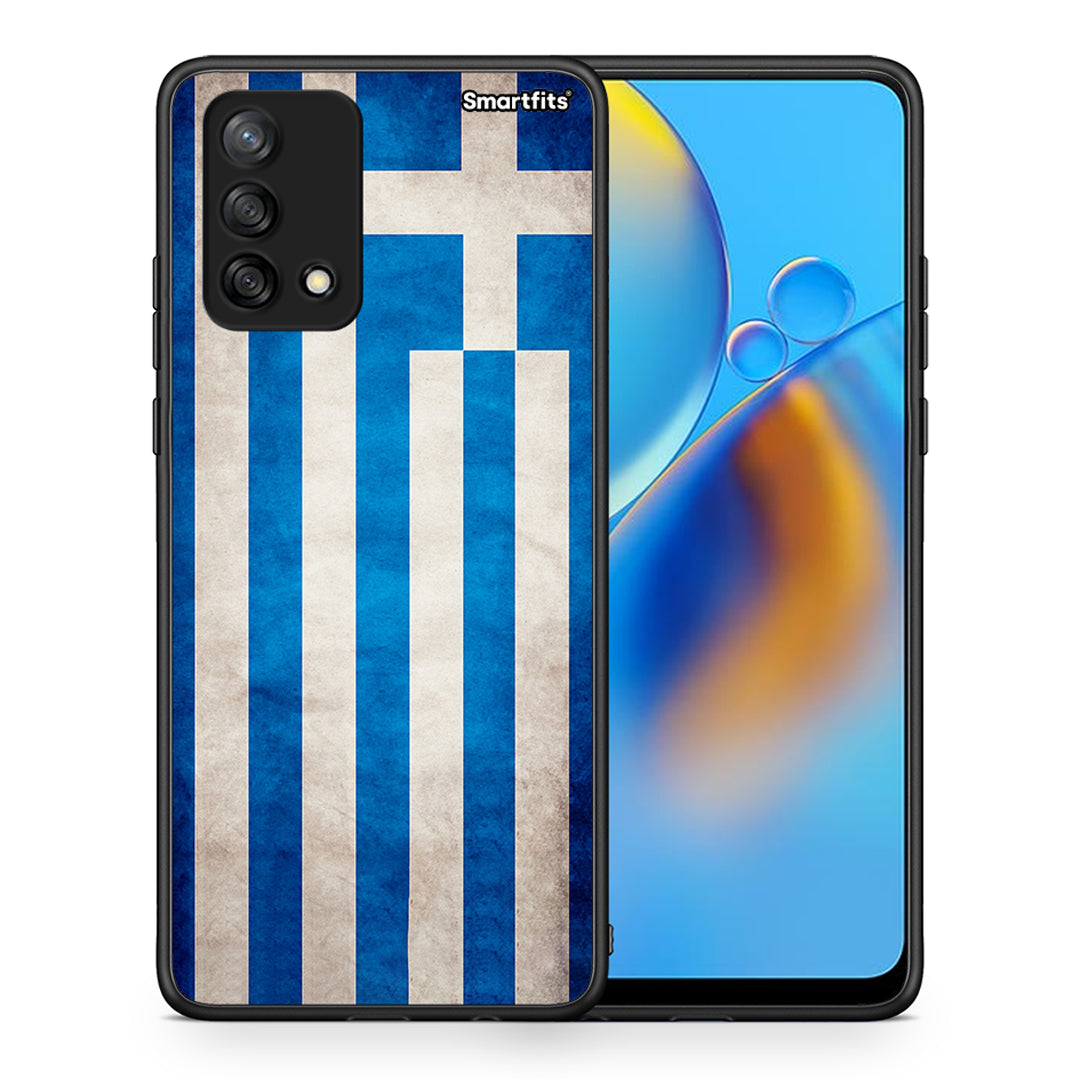 Θήκη Oppo A74 4G Greek Flag από τη Smartfits με σχέδιο στο πίσω μέρος και μαύρο περίβλημα | Oppo A74 4G Greek Flag case with colorful back and black bezels