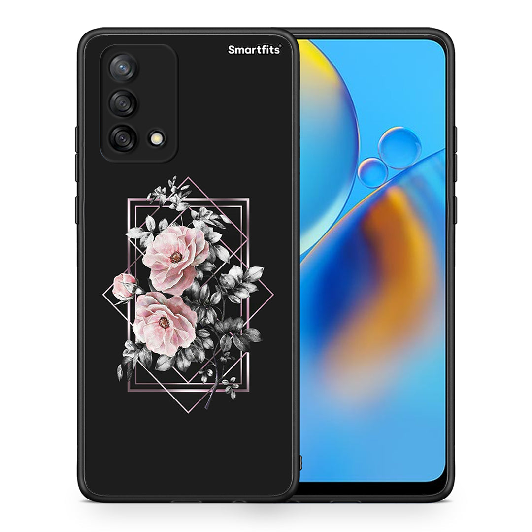 Θήκη Oppo A74 4G Frame Flower από τη Smartfits με σχέδιο στο πίσω μέρος και μαύρο περίβλημα | Oppo A74 4G Frame Flower case with colorful back and black bezels