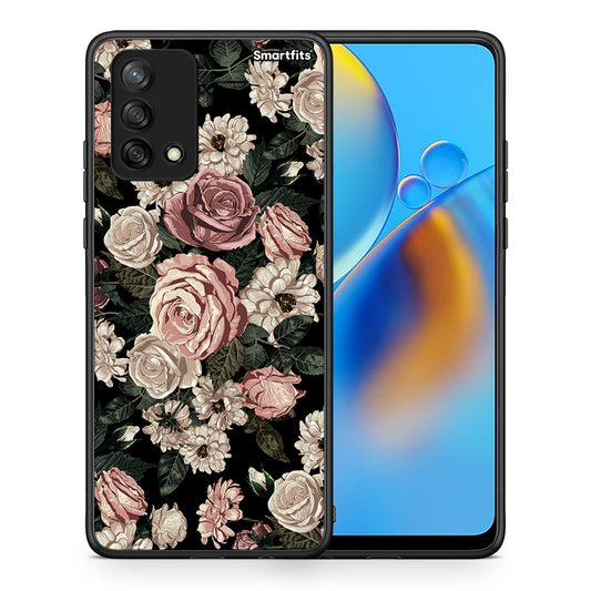 Θήκη Oppo A74 4G Wild Roses Flower από τη Smartfits με σχέδιο στο πίσω μέρος και μαύρο περίβλημα | Oppo A74 4G Wild Roses Flower case with colorful back and black bezels