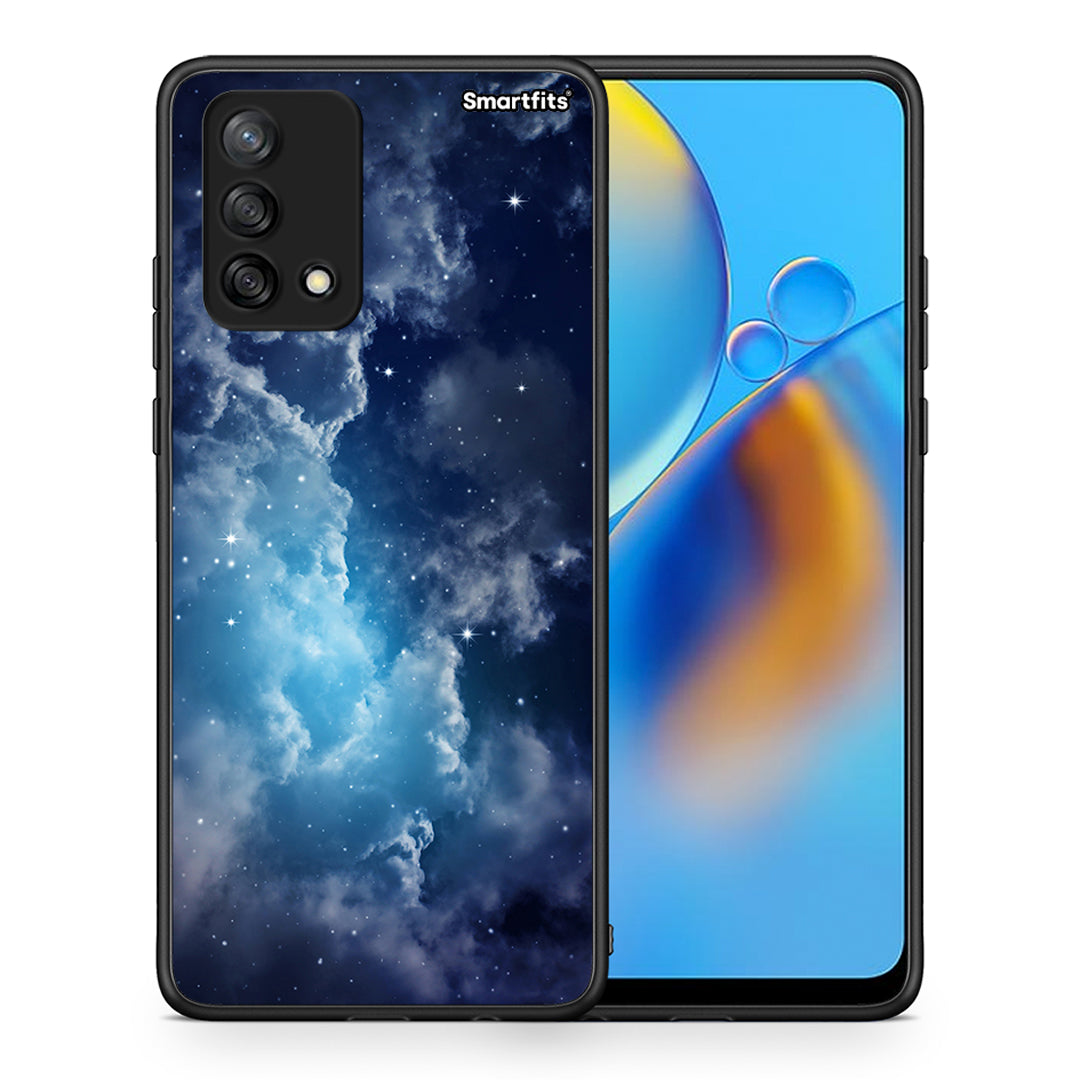 Θήκη Oppo A74 4G Blue Sky Galaxy από τη Smartfits με σχέδιο στο πίσω μέρος και μαύρο περίβλημα | Oppo A74 4G Blue Sky Galaxy case with colorful back and black bezels